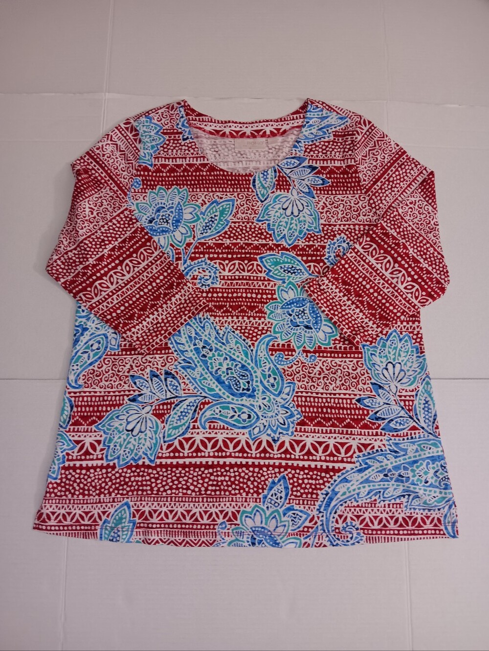 BELLE BOHO SLUB KNIT INDIGO BLOOM PRINT TOP